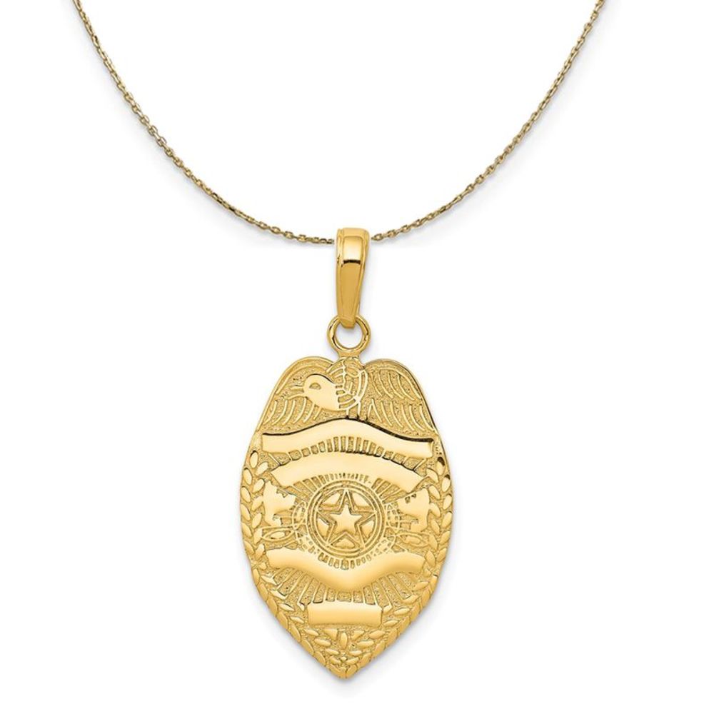 14k Yellow Gold Polished Badge Necklace - 24 Inch
